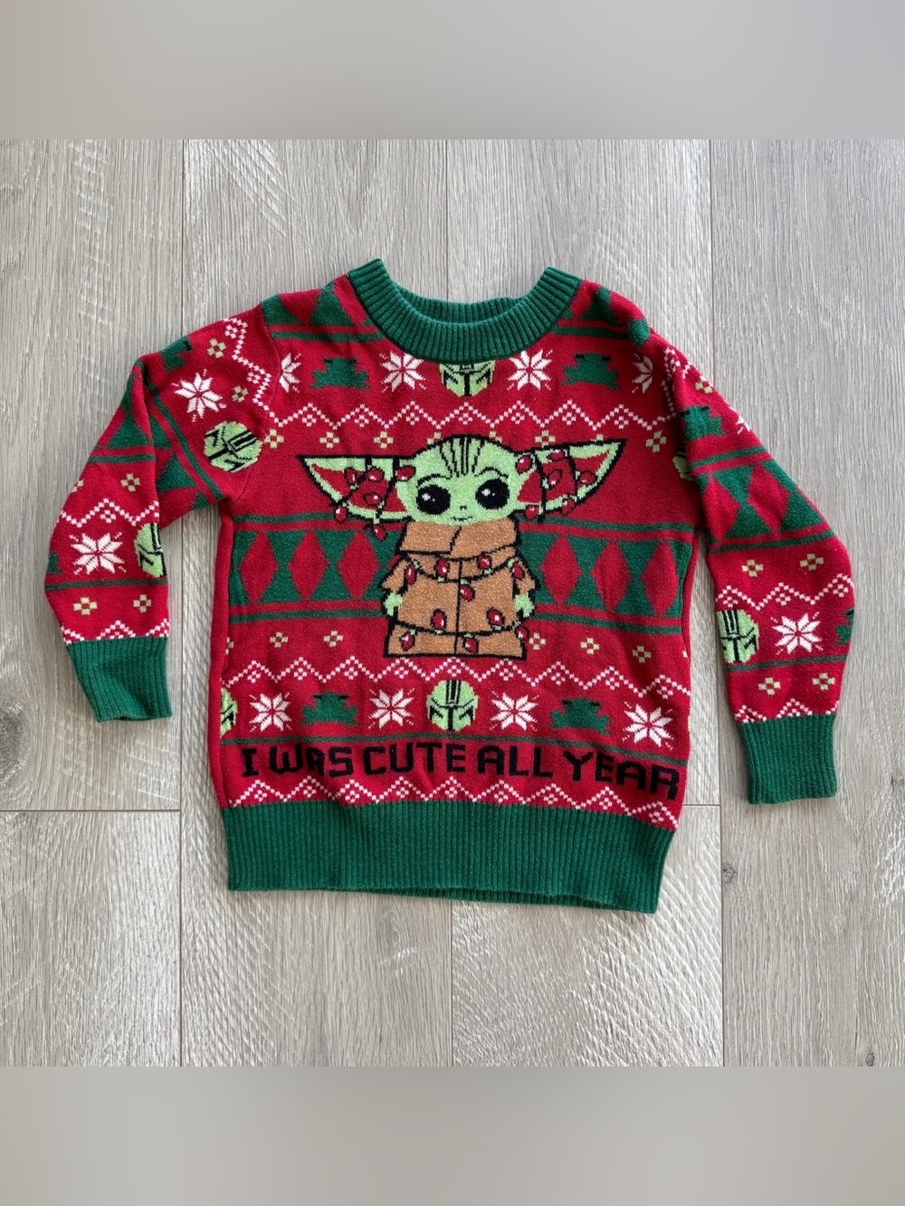 Star Wars Baby Yoda "I Was Cute All Year" Green-Red Christmas Sweater 18 Months